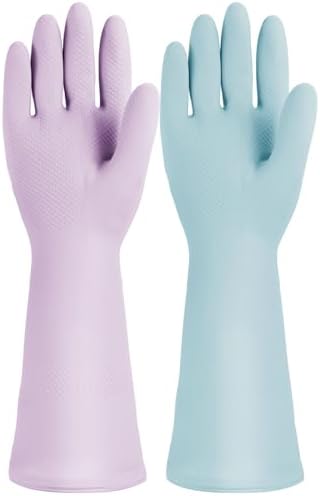 2 Pair Reusable Rubber Cleaning Gloves for Kitchen Bathroom and Household