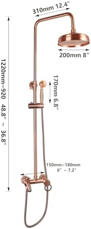 Antique Copper Exposed Shower System 8-inch Rainfall shower head with 3 functions