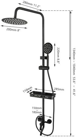 Outdoor Shower System 8-inch Rainfall 3-Function Matte Black Stainless Steel