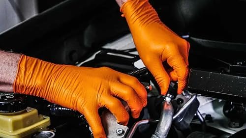 Orange Nitrile Gloves Durable Mechanics