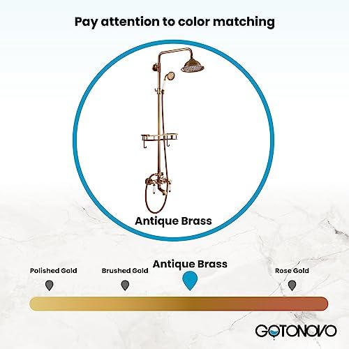 GotOnovo Exposed Bathroom Faucet Set 8 inch Rainfall Shower Head with Antique Brass