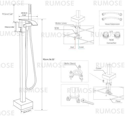 RUMOSE -Freestanding Tub Filler with Handheld Shower for a Relaxing Bath Experience