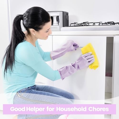2 Pair Reusable Rubber Cleaning Gloves for Kitchen Bathroom and Household