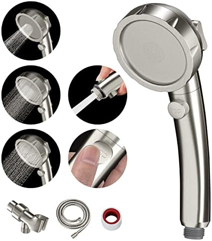 MIAOHUI Modern Handheld Shower Head with 3 Spray Modes Brushed Nickel