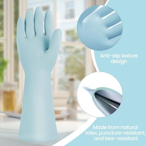 2 Pair Reusable Rubber Cleaning Gloves for Kitchen Bathroom and Household