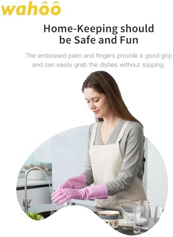 Wahoo Skin-Friendly Cleaning Gloves Reusable Flocked Cotton Gloves Dishwashing Perfect Grip