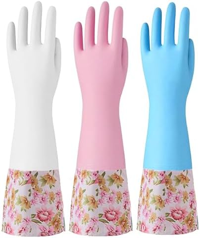 KINGFINGER 3 Pairs Dishwashing Gloves with Cotton Liner