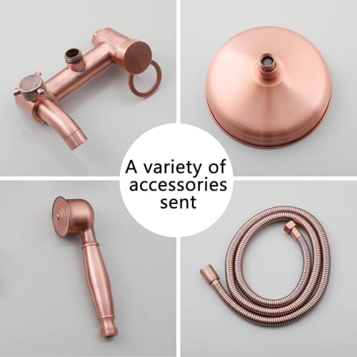 Antique Copper Exposed Shower System 8-inch Rainfall shower head with 3 functions