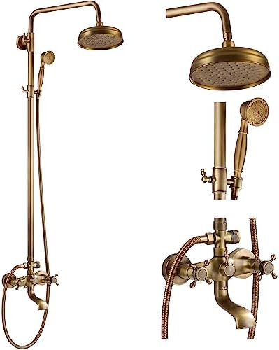 Gotonovo 8 Inch Round Shower Head with 3 Functions and Antique Brass Finish