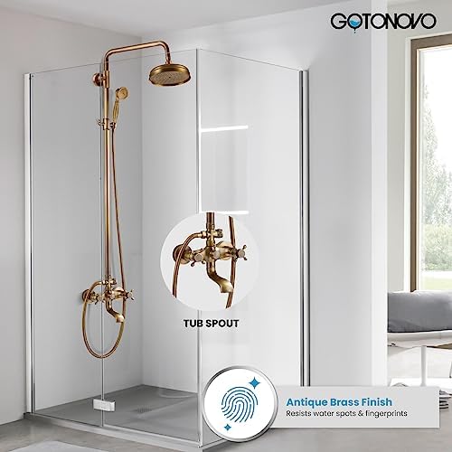 Gotonovo 8 Inch Round Shower Head with 3 Functions and Antique Brass Finish