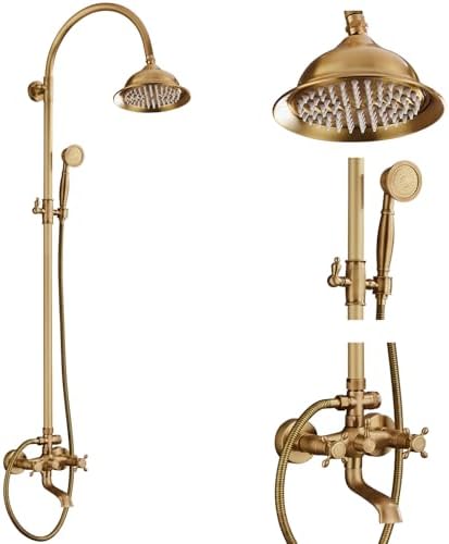 Gotonovo 8 Inch Antique Brass Wall Mount Shower System