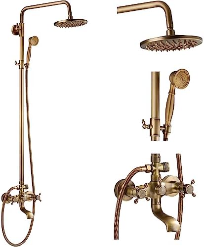 Gotonovo Antique Brass Wall Mounted Shower System