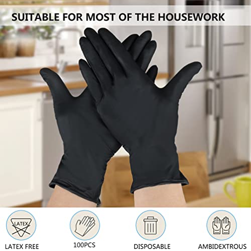 AKGK 100-Pack Nitrile Gloves Small Black Disabilities Powder-Free Latex-Free