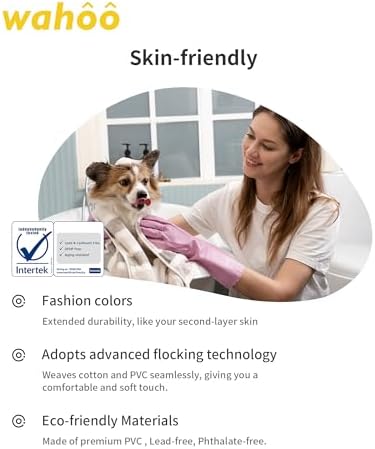 Wahoo Skin-Friendly Cleaning Gloves Reusable Flocked Cotton Gloves Dishwashing Perfect Grip
