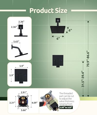 Matte Black Ease - 6-Inch Rain Shower Head System