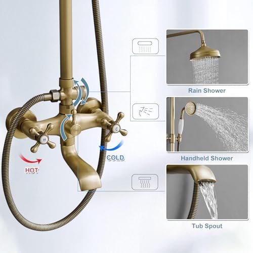 BWE Outdoor Showers Triple Function with antique brass finish