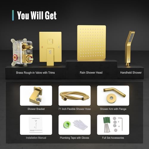SR SUN RISE 8-Inch Rain shower system Brushed Gold