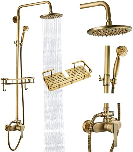 Antique Brass 8 Rainfall Shower Head with Sprayer Handheld Faucet