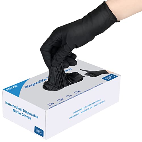AKGK 100-Pack Nitrile Gloves Small Black Disabilities Powder-Free Latex-Free