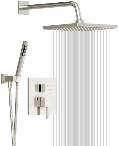 Luxury 10 In Brush Nickel Shower Faucet Set