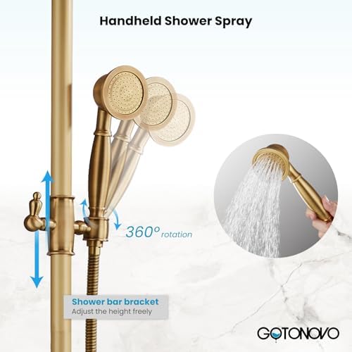 Gotonovo 8 Inch Antique Brass Wall Mount Shower System