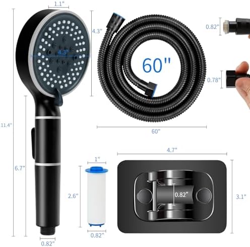 Deuanb High Pressure Detachable Handheld Shower Head 6-Mode 59 Hose