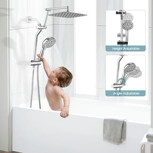 Upgrade Power with 12 x 8 Rectangle Rainfall Shower Head Handheld Combo