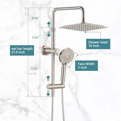 10 Inch High Pressure Rainfall Shower Head with Handheld Combo - Brushed Nickel