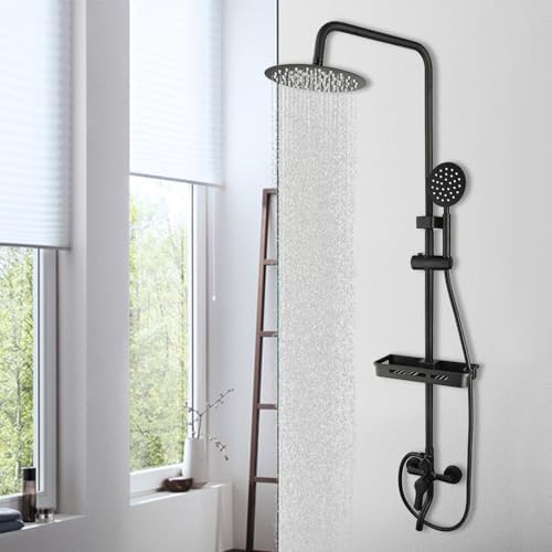Outdoor Shower System 8-inch Rainfall 3-Function Matte Black Stainless Steel