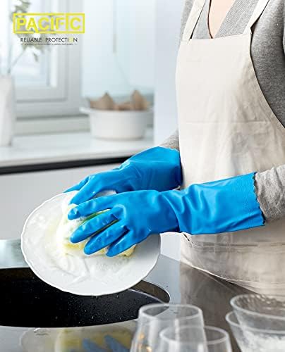 PACIFIC Cleaning Gloves Latex Free Reusable Non-Slip Water Resistant Blue Large
