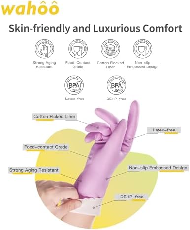 Wahoo Skin-Friendly Cleaning Gloves Reusable Flocked Cotton Gloves Dishwashing Perfect Grip