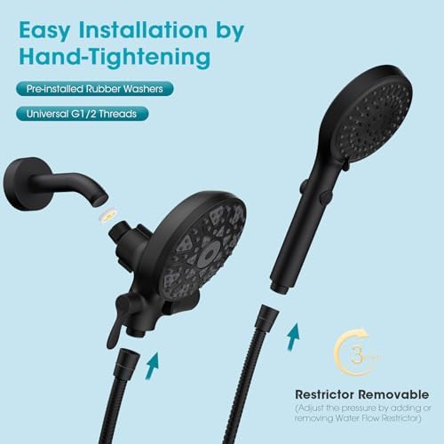 Dual Handheld Shower Head Combo with 80 Inch Hose and 6 Settings