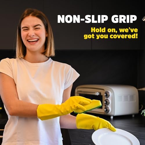 FOBLY Yellow Dish Gloves Reusable Cleaning Gloves for Large Hands