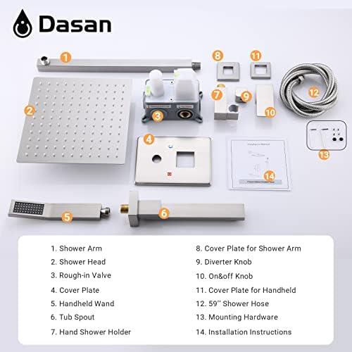 Dasan Complete Tub Shower Faucet Set Versatile Durable Brushed Nickel Design