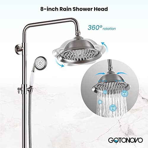 Gotonovo Brushed Nickel 8-inch Rainfall Shower Faucet Set