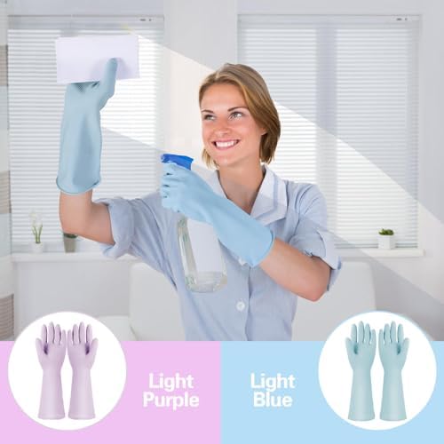2 Pair Reusable Rubber Cleaning Gloves for Kitchen Bathroom and Household