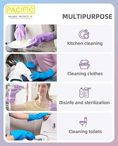 PACIFIC Cleaning Gloves Latex Free Reusable Non-Slip Water Resistant Blue Large