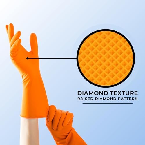 Orange Nitrile Gloves Durable Mechanics