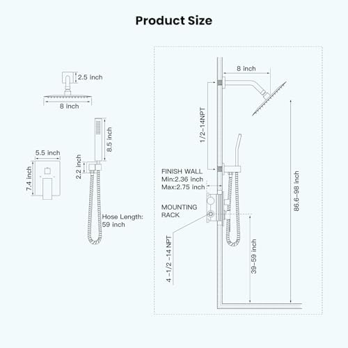 Luxurious 8-Inch Rainfall Bathroom System - Effortless Relaxation