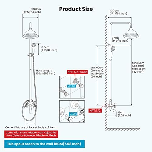 Gotonovo 3-in-1 Shower Faucet - 8 inch Rainfall with Tub Spray