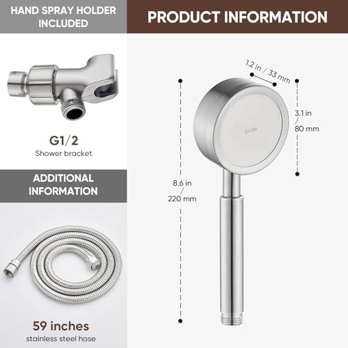 GOXIUHANStainless Steel Handheld Shower Head Set with 59 Hose and Noise Reduction Technology