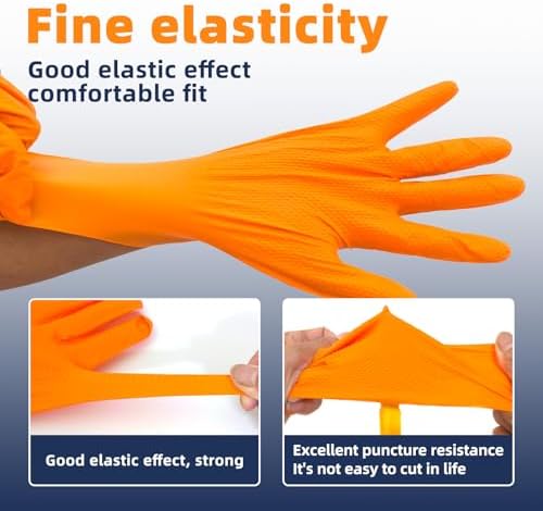 8 Mil Orange Nitrile Gloves Heavy Duty Disposable Gloves