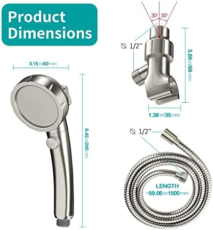 MIAOHUI Modern Handheld Shower Head with 3 Spray Modes Brushed Nickel