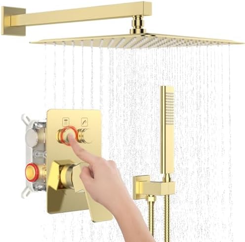 Luxury Bathtub Shower System with 12 Rain shower and Champagne Bronze Set