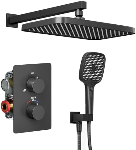 Luxury Rainfall Shower Combo Kit for Bathroom - 12x9 Matte Black