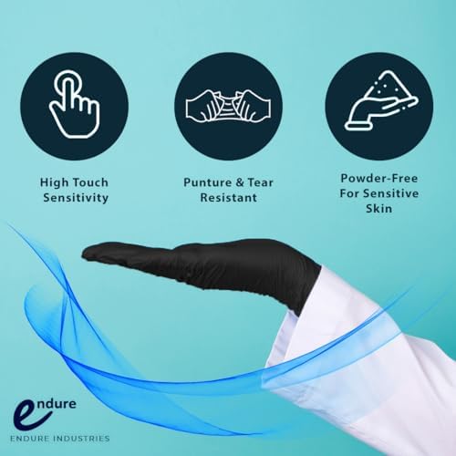 Endure Industries High-Quality Nitrile Exam Gloves in Starlight Black