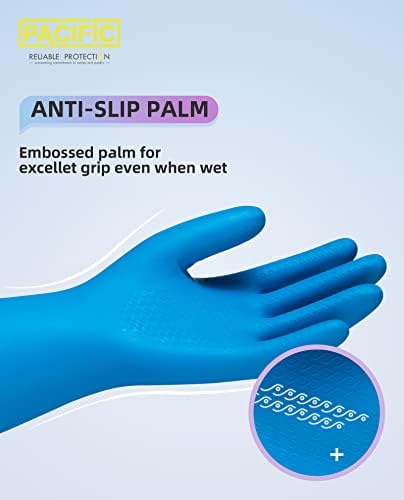 PACIFIC Cleaning Gloves Latex Free Reusable Non-Slip Water Resistant Blue Large