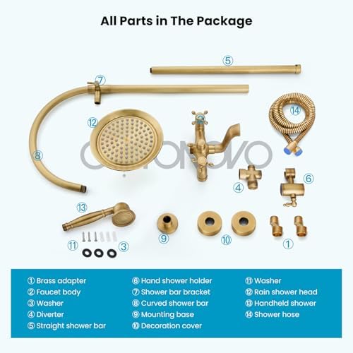 Gotonovo 8 Inch Antique Brass Wall Mount Shower System