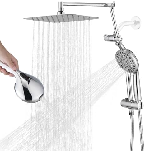 Upgrade Power with 12 x 8 Rectangle Rainfall Shower Head Handheld Combo