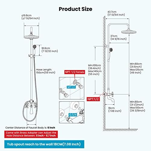 Gotonovo Antique Brass Wall Mounted Shower System